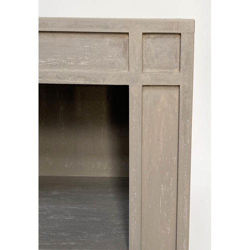 162 - OKA BOOKCASE, 90cm W x 28cm D x 83cm H, limed grey oak, with two shelves and plinth.