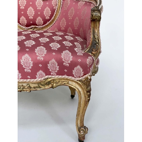 118 - CANAPE/WINDOW SEAT, French style giltwood of bow form, 74cm x 75cm x 70cm.