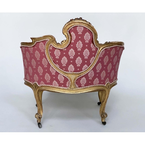 118 - CANAPE/WINDOW SEAT, French style giltwood of bow form, 74cm x 75cm x 70cm.