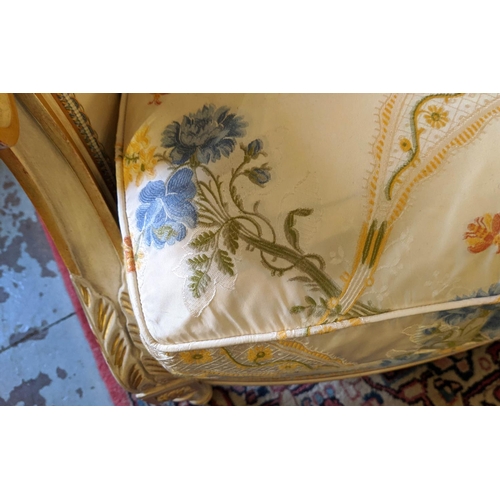 145 - BERGERES, 102cm H x 72cm W, a pair Louis XVI style cream and gilt in floral covers.