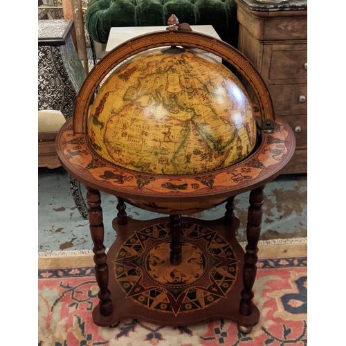 147 - TERRESTRIAL GLOBE DRINKS CABINET, 71cm W x 107cm H, antique style with rotating drinks compartment.