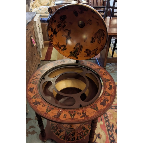 147 - TERRESTRIAL GLOBE DRINKS CABINET, 71cm W x 107cm H, antique style with rotating drinks compartment.