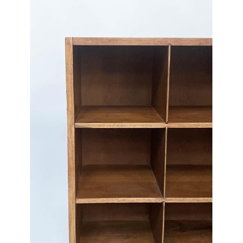 168 - 'CUBBY HOLES'/BOOKCASE, a set mid 20th century dovetailed teak with twelve cubby hole compartments o... 