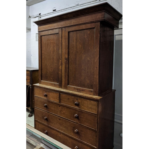 177 - LINEN PRESS, 57cm D x 211cm H x 136cm W, George III oak with baize lined and shelved interior above ... 