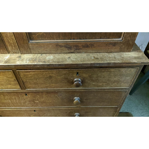 177 - LINEN PRESS, 57cm D x 211cm H x 136cm W, George III oak with baize lined and shelved interior above ... 