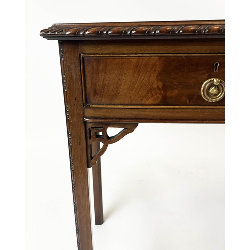 192 - BOWFRONT SIDE TABLE, early 20th century George II style, mahogany with two drawers with leather line... 