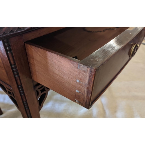 192 - BOWFRONT SIDE TABLE, early 20th century George II style, mahogany with two drawers with leather line... 