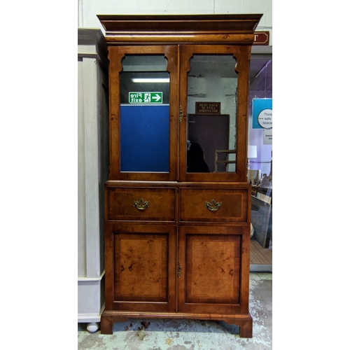 193 - SECRETAIRE CABINET, 98cm W x 198cm H x 58cm D George I style walnut with two mirrored doors above a ... 