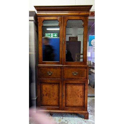 193 - SECRETAIRE CABINET, 98cm W x 198cm H x 58cm D George I style walnut with two mirrored doors above a ... 