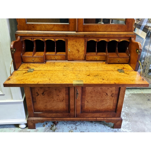 193 - SECRETAIRE CABINET, 98cm W x 198cm H x 58cm D George I style walnut with two mirrored doors above a ... 