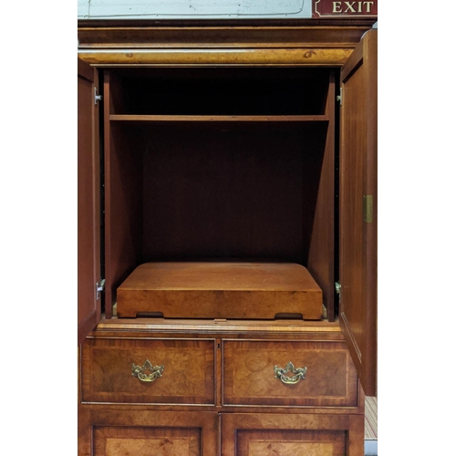 193 - SECRETAIRE CABINET, 98cm W x 198cm H x 58cm D George I style walnut with two mirrored doors above a ... 