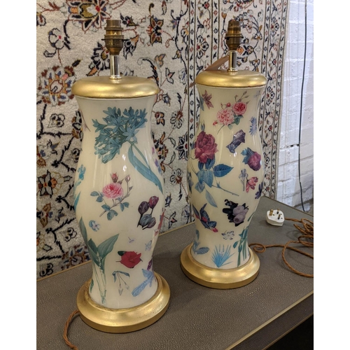 194 - TABLE LAMPS, a pair, each base 46cm H in a floral and gilt design. (2)