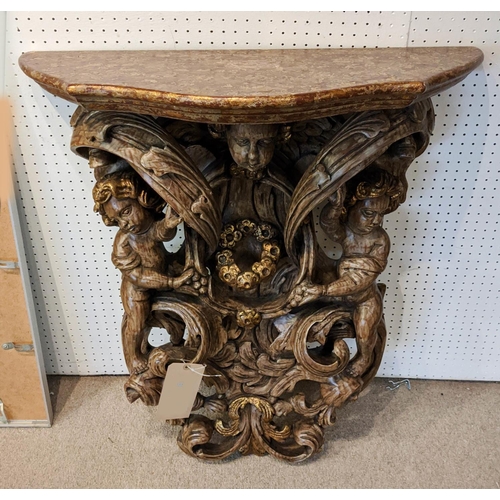 213 - CONSOLE TABLE, 74cm x 31cm x 89cm H, 18th century Italian style carved wood by William Switzer.