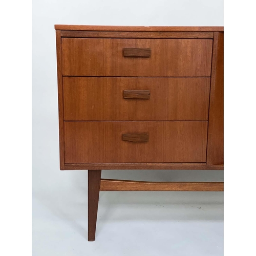 304 - AUSTIN SUITE SIDEBOARD, 1970s teak with three short drawers and pair of tambour doors and tapering s... 