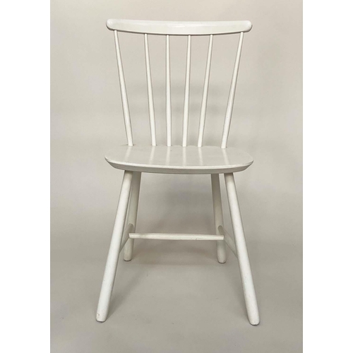 309 - FARSTRUP DINING CHAIRS, a set of six Danish made, white painted with arched stick backs,  41cm W. (6... 