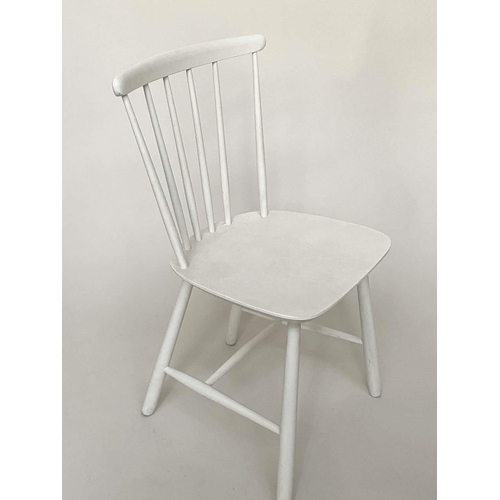 309 - FARSTRUP DINING CHAIRS, a set of six Danish made, white painted with arched stick backs,  41cm W. (6... 