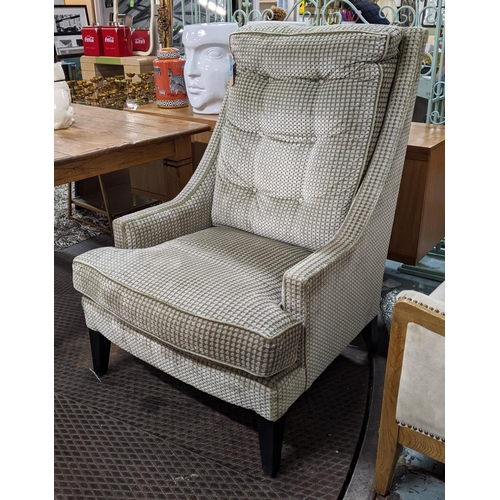 419 - ARMCHAIR, 86cm W x 120cm H, in a patterned chenile.