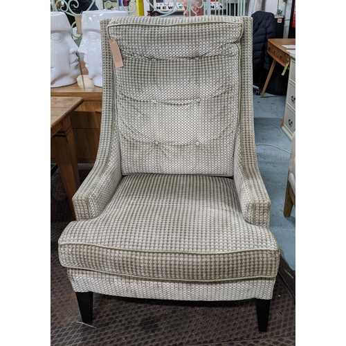 419 - ARMCHAIR, 86cm W x 120cm H, in a patterned chenile.