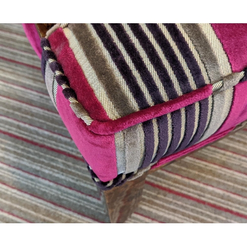 420 - OPEN ARMCHAIR, 70cm W x 96cm H, in striped pink velvet fabric.