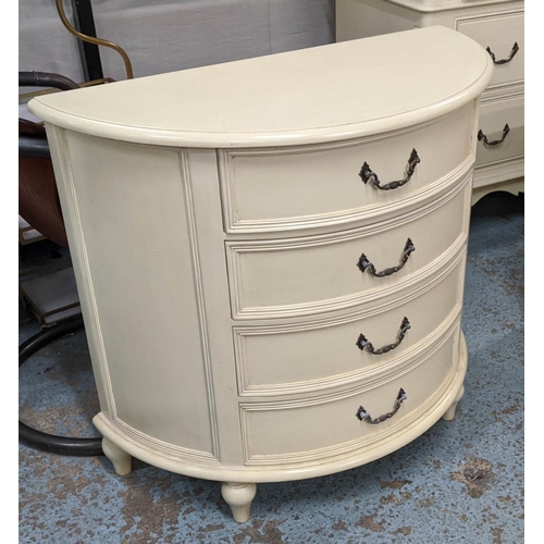 426 - DEMILUNE CHEST, 41cm D x 85cm W x 80cm H, cream.