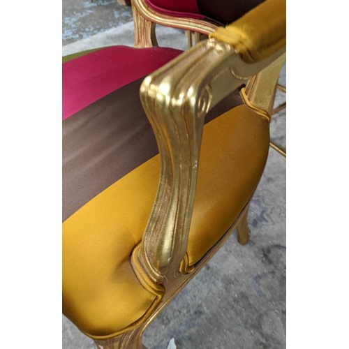 428 - FAUTEUIL, 62cm W x 100cm H, gilt with striped fabric upholstery.