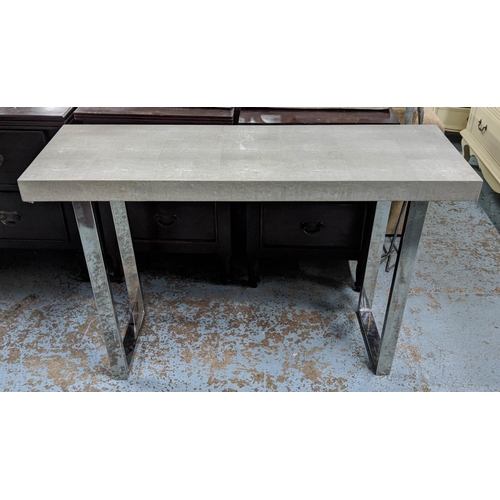 434 - CONSOLE TABLE, 120cm x 40cm x 78cm, faux shagreen top.