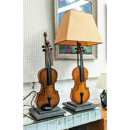 473 - UPCYCLED VIOLIN TABLE LAMPS, a pair, 72cm H approx. (2)