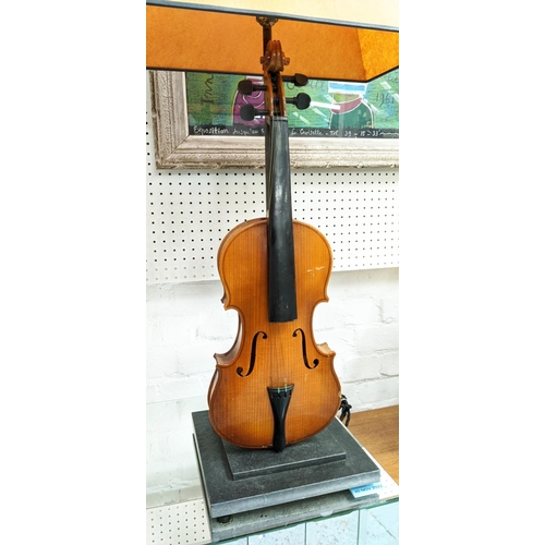 473 - UPCYCLED VIOLIN TABLE LAMPS, a pair, 72cm H approx. (2)