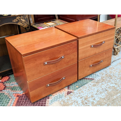 474 - SIDE CHESTS, a pair, 50cm x 42cm x 50cm each with two drawers, leather handles. (2)