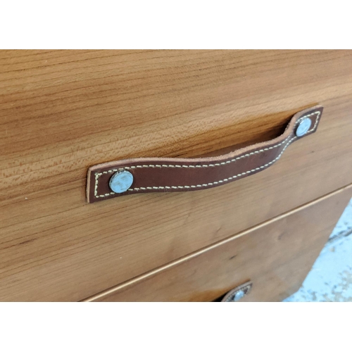 474 - SIDE CHESTS, a pair, 50cm x 42cm x 50cm each with two drawers, leather handles. (2)