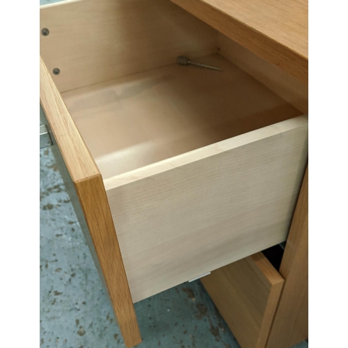 479 - SIDE CHEST, 50cm x 42cm x 50cm, two drawer with polished metal and leathered handles.