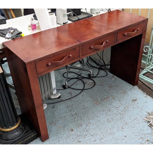 478 - MUFTI HAVANA LEATHER CONSOLE TABLE by Michael D'Souza, 122cm x 39cm x 77cm.