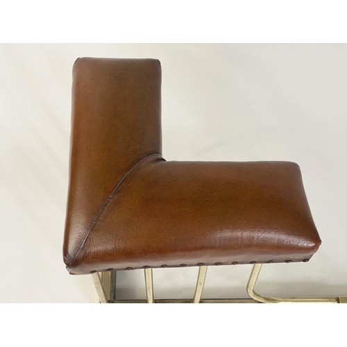 102 - ADJUSTABLE CLUB FENDER, early 20th century with studded mid brown leather seat pads on adjustable sh... 