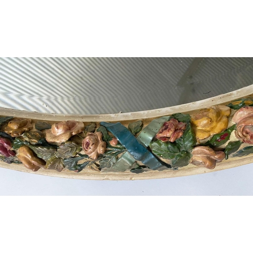 128 - BARBOLA WALL MIRROR, early/mid 20th century large oval flower encrusted frame, 112cm W x 85cm H.