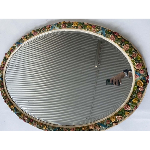 128 - BARBOLA WALL MIRROR, early/mid 20th century large oval flower encrusted frame, 112cm W x 85cm H.