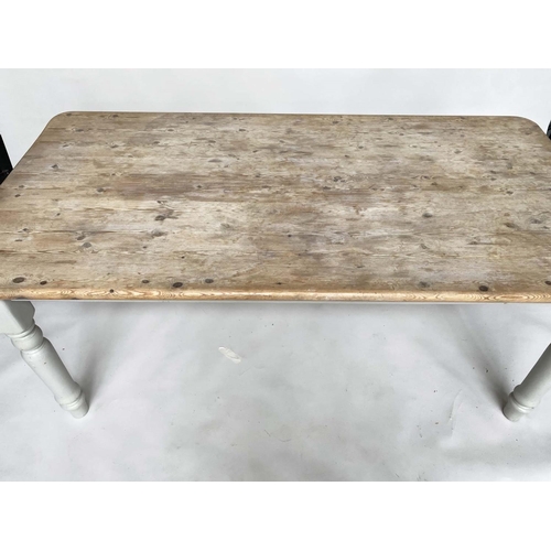 170 - COUNTRY TABLE, rectangular pine with moulded top and grey painted turned supports, 183cm x 93cm D x ... 