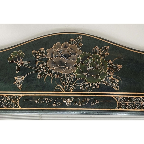 171 - WALL MIRRORS, including an arched green lacquered and gilt Chinoiserie decorated, 56cm W x 97cm H, t... 