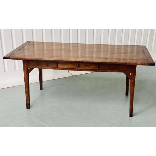 172 - FARMHOUSE TABLE, 19th century French oak planked and cleated with square supports and frieze drawer,... 