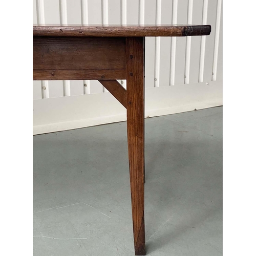 172 - FARMHOUSE TABLE, 19th century French oak planked and cleated with square supports and frieze drawer,... 