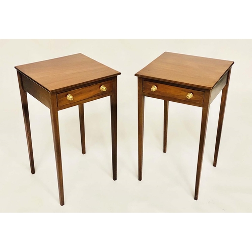 175 - LAMP TABLES, a pair George III style mahogany each with frieze drawer and tapering supports, 38cm x ... 