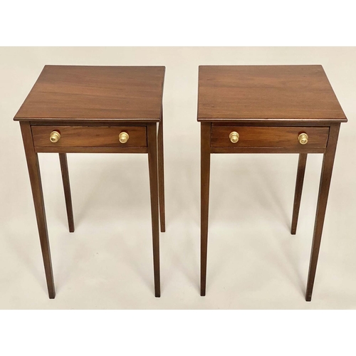 175 - LAMP TABLES, a pair George III style mahogany each with frieze drawer and tapering supports, 38cm x ... 