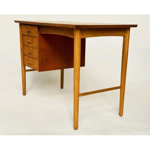 310 - DANISH DESK, 1970s Danish teak with bank of four drawers and turned tapering supports, 102cm W x 57c... 