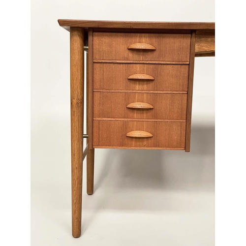 310 - DANISH DESK, 1970s Danish teak with bank of four drawers and turned tapering supports, 102cm W x 57c... 