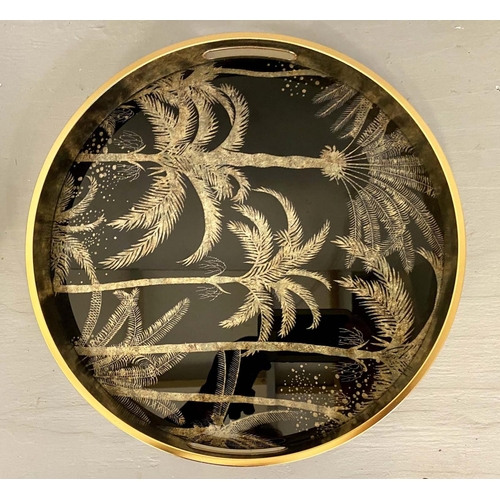 359 - COCKTAIL TRAYS, a pair, 36cm diameter, 1950s Italian style, palm tree print. (2)