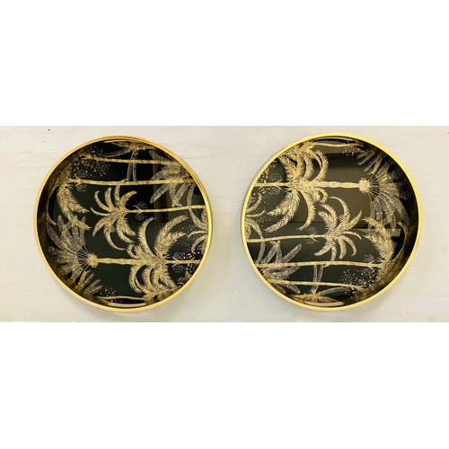 359 - COCKTAIL TRAYS, a pair, 36cm diameter, 1950s Italian style, palm tree print. (2)