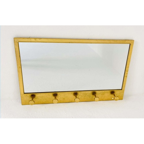 366 - HOUSEKEEPERS MIRRORS, a pair, 42cm H x 66cm W, fitted with five coat hooks. (2)