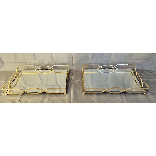 373 - COCKTAIL TRAYS, pair, 7cm H x 45cm W x 30cm D, mirrored glass and gilt metal.