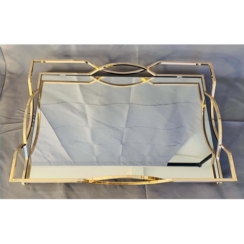 373 - COCKTAIL TRAYS, pair, 7cm H x 45cm W x 30cm D, mirrored glass and gilt metal.