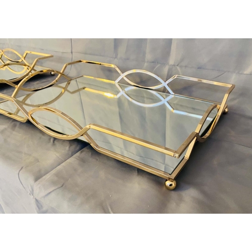 373 - COCKTAIL TRAYS, pair, 7cm H x 45cm W x 30cm D, mirrored glass and gilt metal.