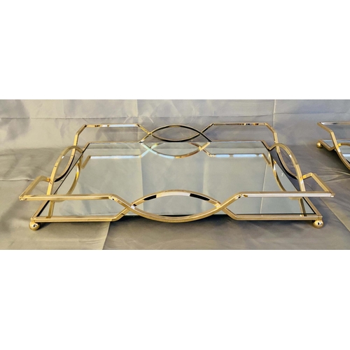 373 - COCKTAIL TRAYS, pair, 7cm H x 45cm W x 30cm D, mirrored glass and gilt metal.